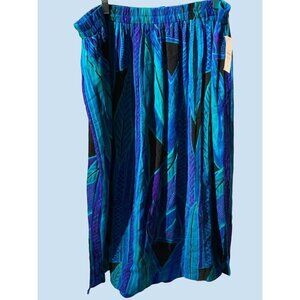Sharon Anthony Woman tropical blue elastic waist maxi skirt pockets NEW 24W